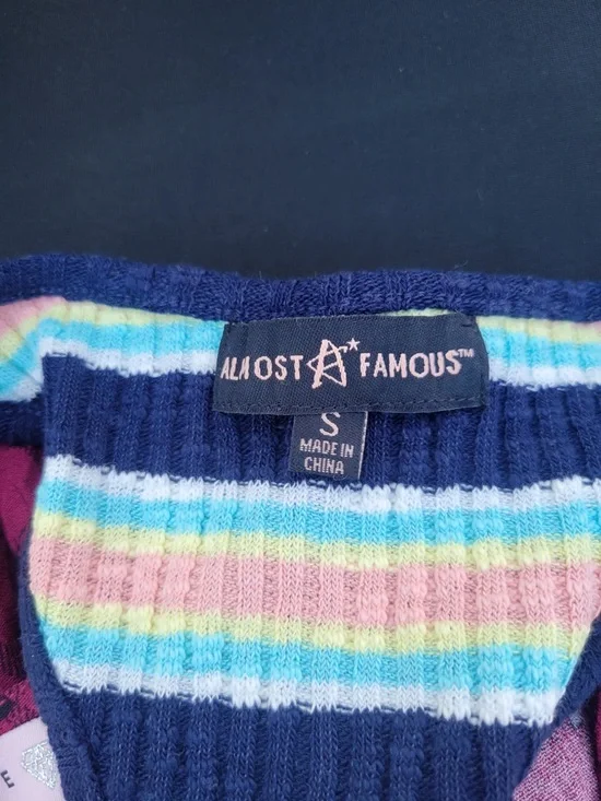 Almost Famous Striped Knit Tank Top in Black and Pastel Multicolor - Picture 3 of 4